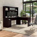 Bureau d'ordinateur en L de 72 po avec huche et tiroirs