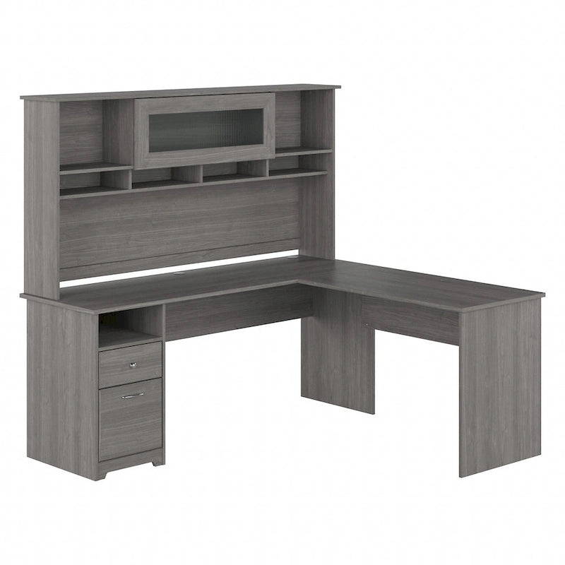 Bureau d'ordinateur en L de 72 po avec huche et tiroirs