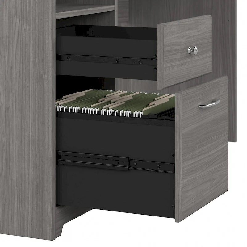 Bureau d'ordinateur en L de 72 po avec huche et tiroirs
