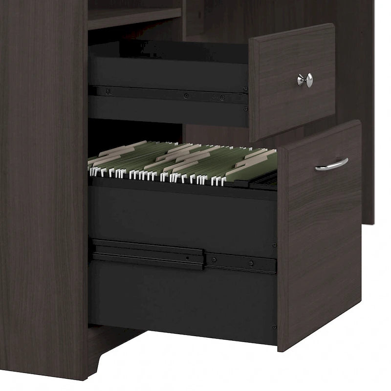 Bureau d'ordinateur en L de 72 po avec huche et tiroirs