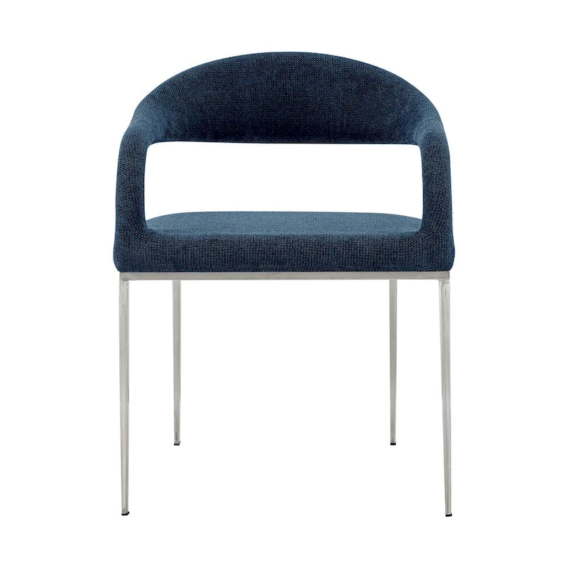 Ensemble de deux chaises de salle à manger à dossier ouvert, rembourrées en polyester bleu et argent