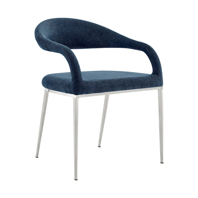 Ensemble de deux chaises de salle à manger à dossier ouvert, rembourrées en polyester bleu et argent