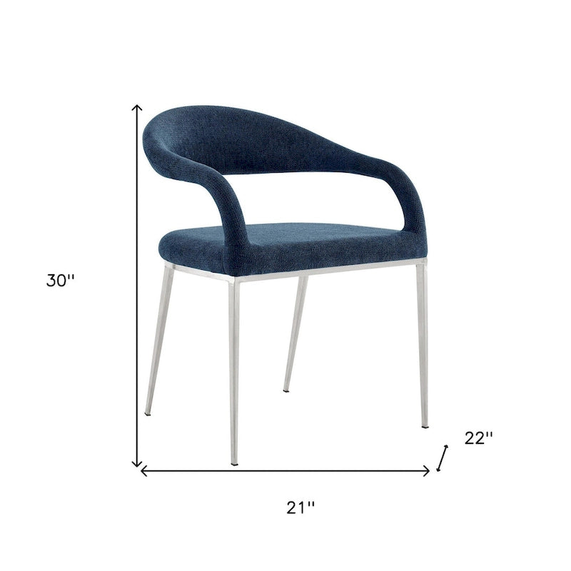 Ensemble de deux chaises de salle à manger à dossier ouvert, rembourrées en polyester bleu et argent