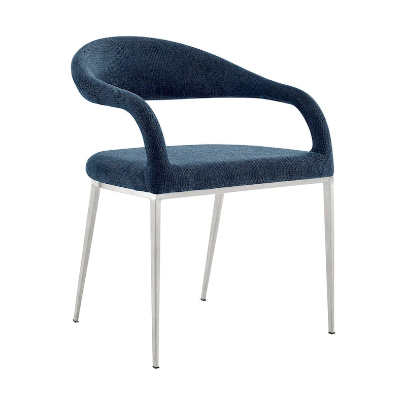 Ensemble de deux chaises de salle à manger à dossier ouvert, rembourrées en polyester bleu et argent