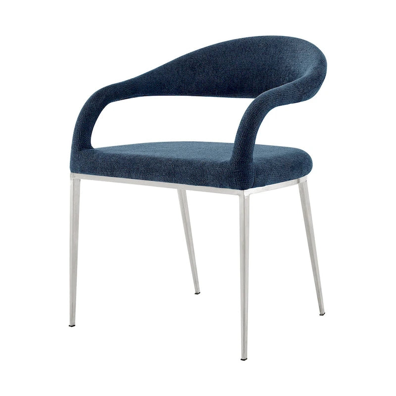Ensemble de deux chaises de salle à manger à dossier ouvert, rembourrées en polyester bleu et argent