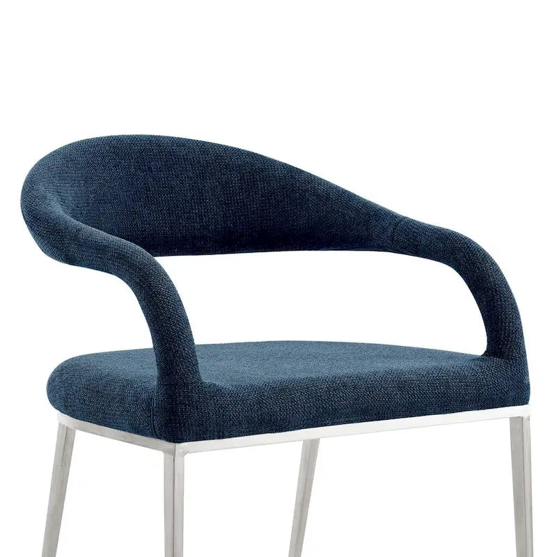 Ensemble de deux chaises de salle à manger à dossier ouvert, rembourrées en polyester bleu et argent