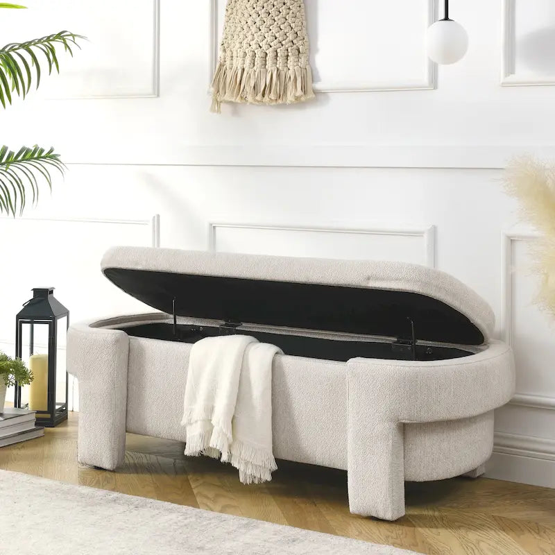 Banc de rangement capitonné en chenille avec pieds tournés pour espaces élégants