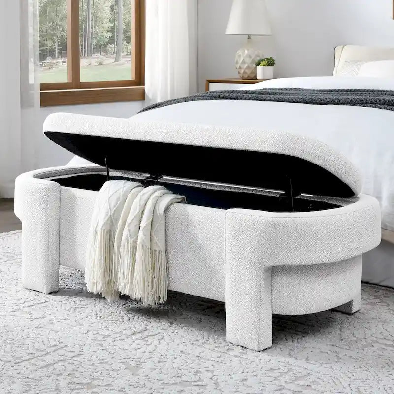 Banc de rangement capitonné en chenille avec pieds tournés pour espaces élégants