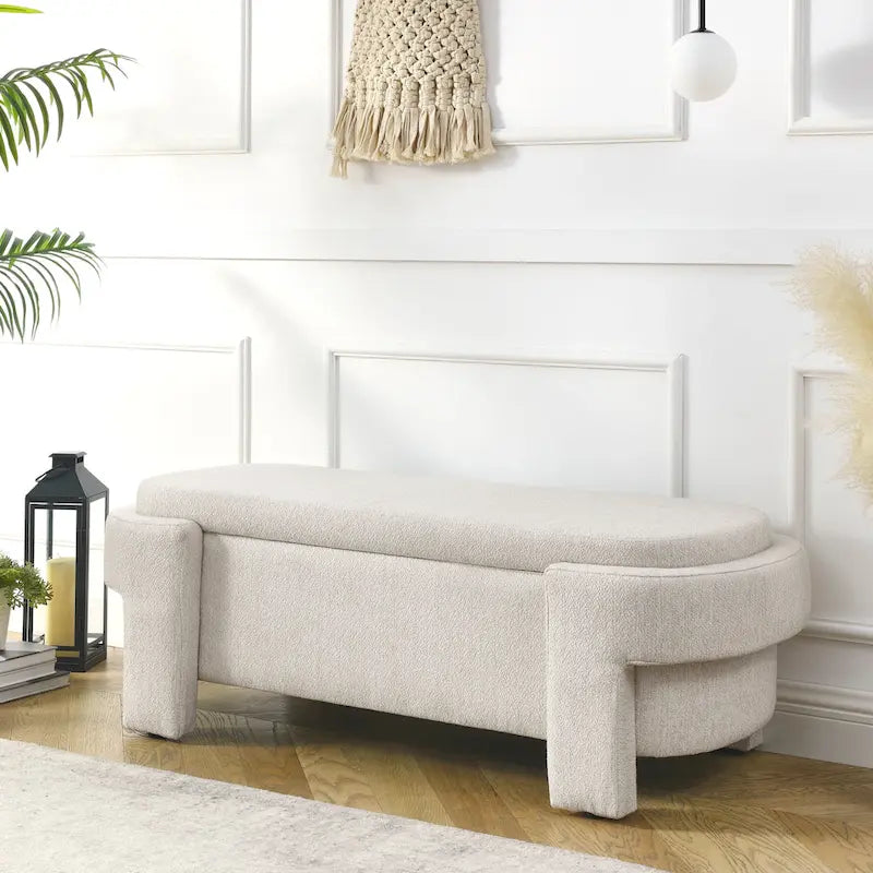 Banc de rangement capitonné en chenille avec pieds tournés pour espaces élégants