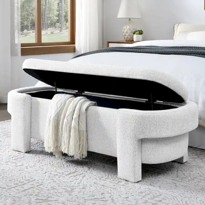 Banc de rangement capitonné en chenille avec pieds tournés pour espaces élégants