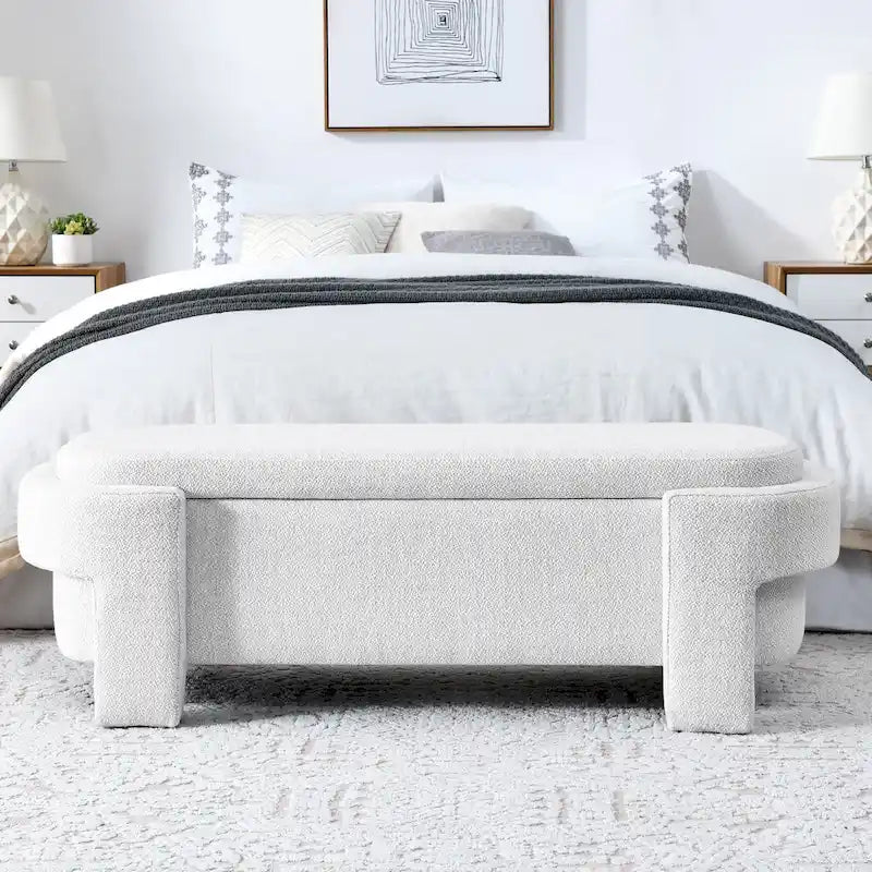 Banc de rangement capitonné en chenille avec pieds tournés pour espaces élégants