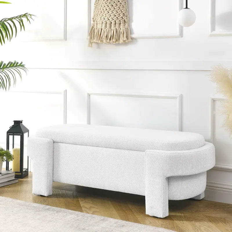 Banc de rangement capitonné en chenille avec pieds tournés pour espaces élégants