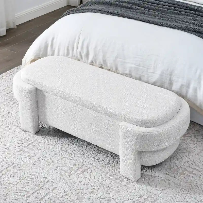 Banc de rangement capitonné en chenille avec pieds tournés pour espaces élégants