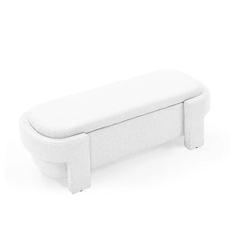 Banc de rangement capitonné en chenille avec pieds tournés pour espaces élégants