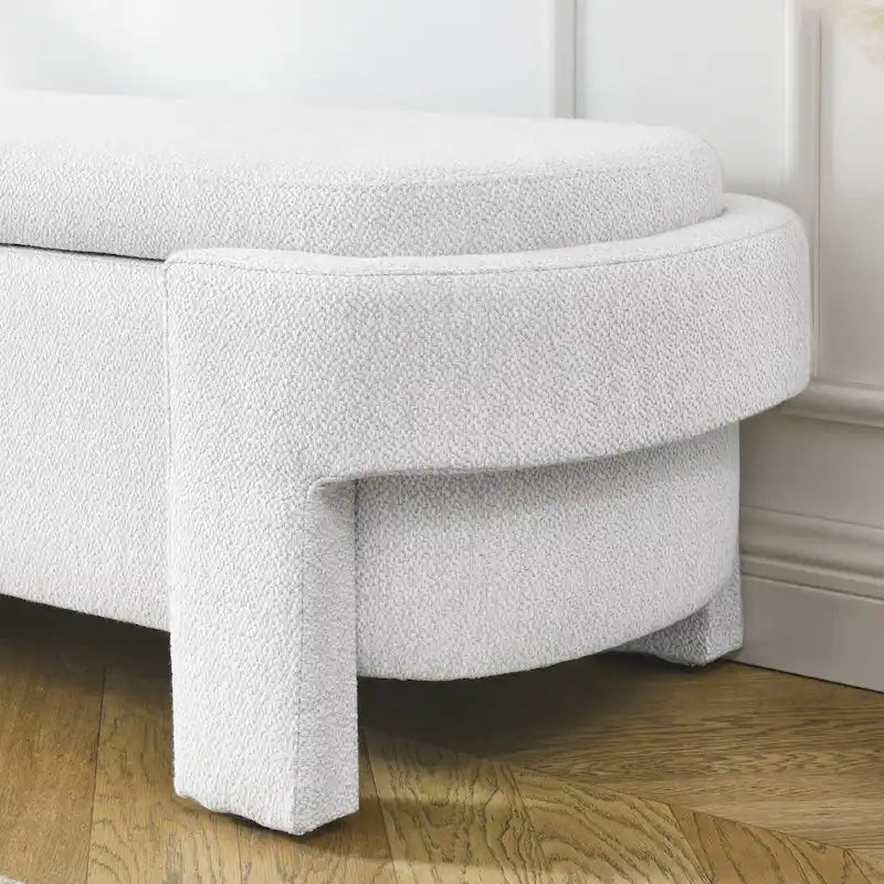 Banc de rangement capitonné en chenille avec pieds tournés pour espaces élégants