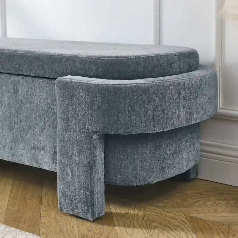 Banc de rangement capitonné en chenille avec pieds tournés pour espaces élégants