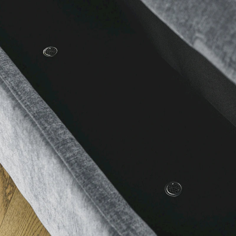 Banc de rangement capitonné en chenille avec pieds tournés pour espaces élégants