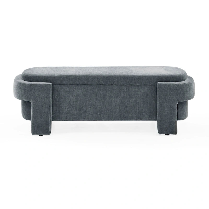 Banc de rangement capitonné en chenille avec pieds tournés pour espaces élégants
