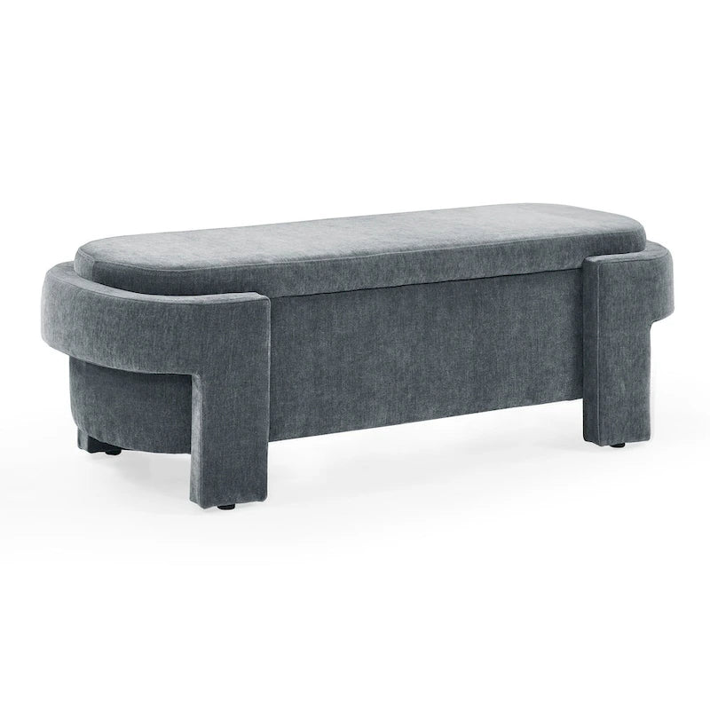 Banc de rangement capitonné en chenille avec pieds tournés pour espaces élégants