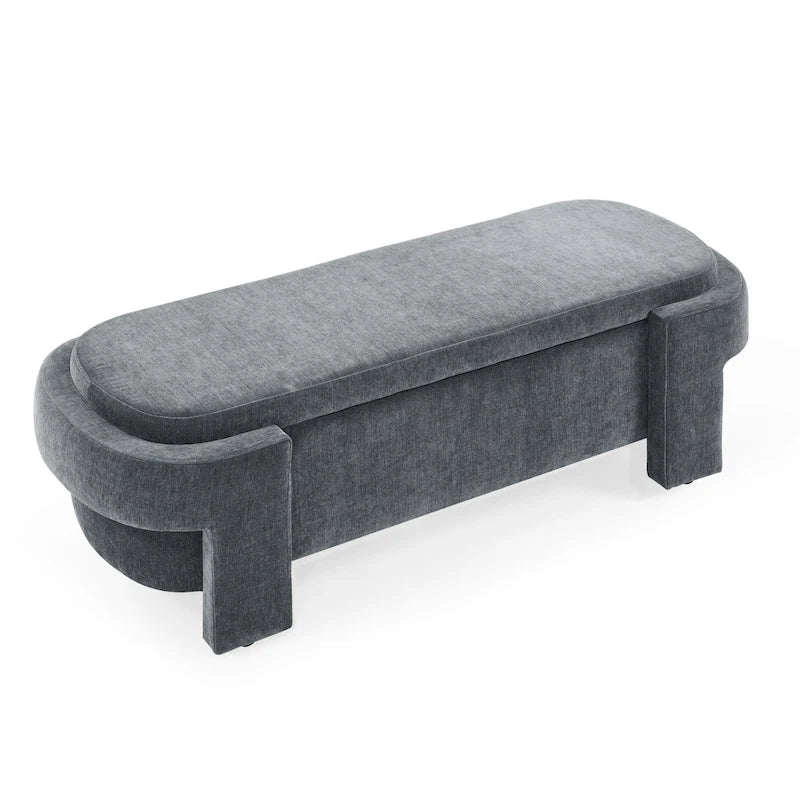 Banc de rangement capitonné en chenille avec pieds tournés pour espaces élégants