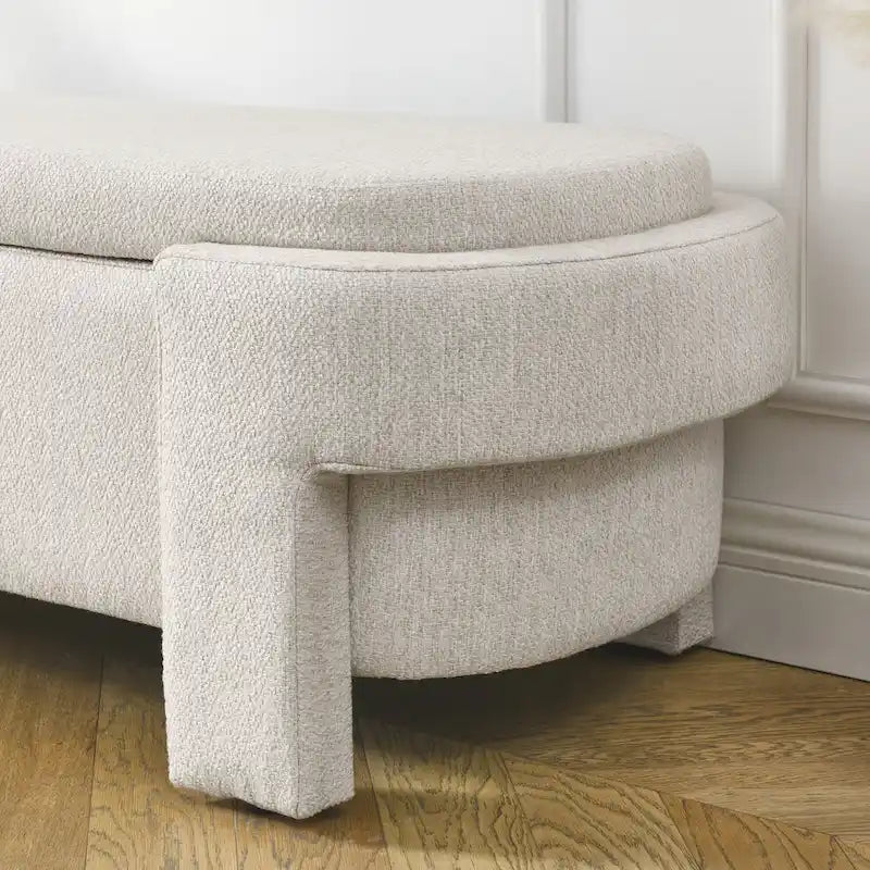 Banc de rangement capitonné en chenille avec pieds tournés pour espaces élégants