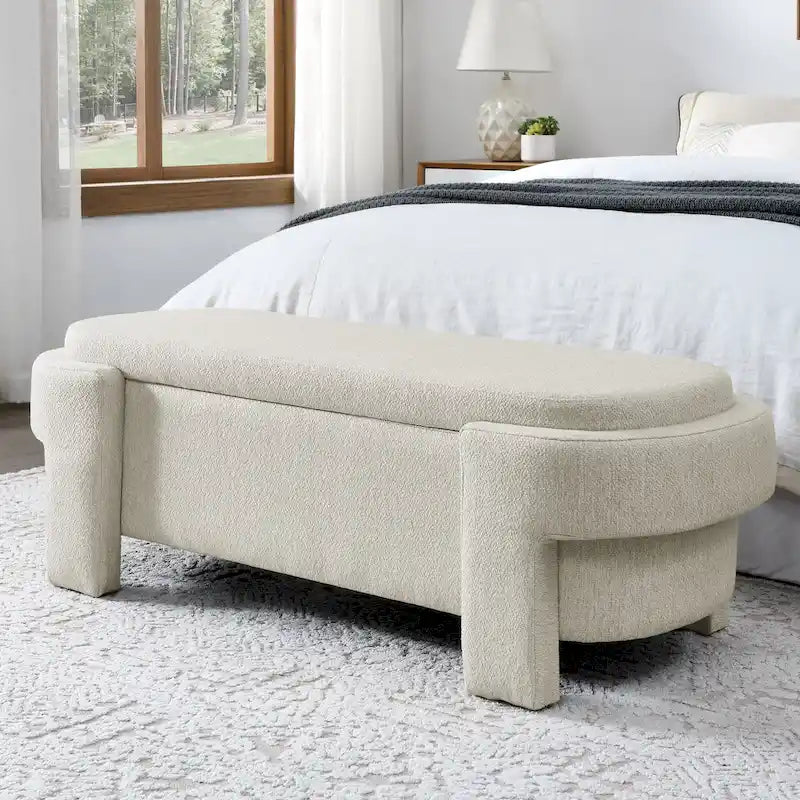 Banc de rangement capitonné en chenille avec pieds tournés pour espaces élégants