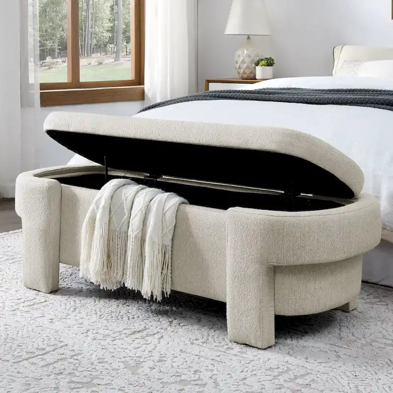 Banc de rangement capitonné en chenille avec pieds tournés pour espaces élégants