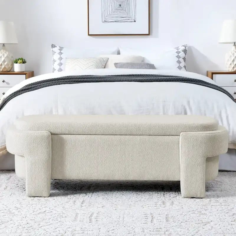 Banc de rangement capitonné en chenille avec pieds tournés pour espaces élégants