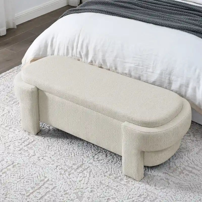 Banc de rangement capitonné en chenille avec pieds tournés pour espaces élégants