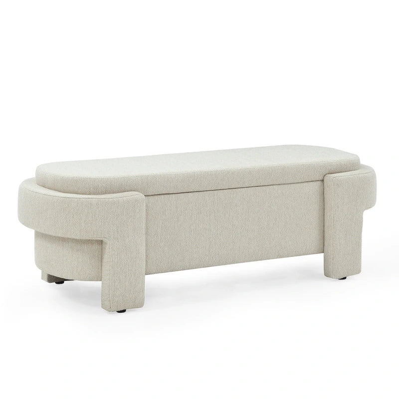 Banc de rangement capitonné en chenille avec pieds tournés pour espaces élégants