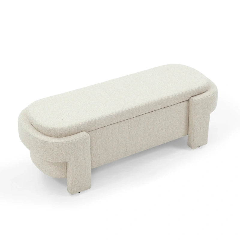 Banc de rangement capitonné en chenille avec pieds tournés pour espaces élégants