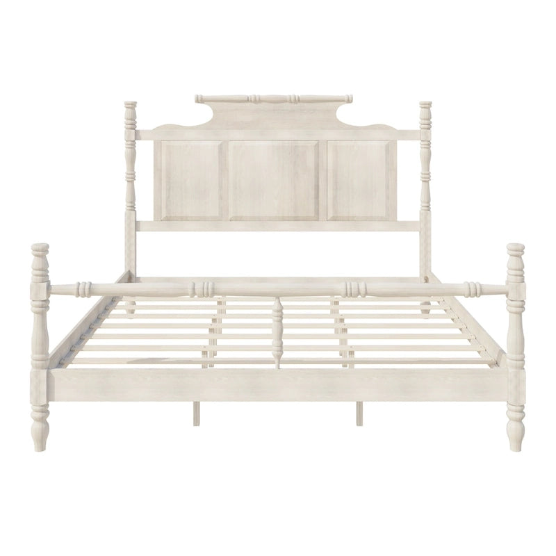 Cadre de lit plateforme à quatre colonnes de style campagnard vintage avec tête de lit haute en forme de couronne, lit à oreilles, lit surbaissé