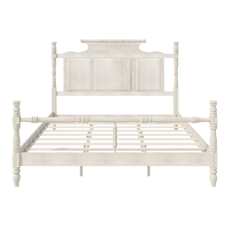 Cadre de lit plateforme à quatre colonnes de style campagnard vintage avec tête de lit haute en forme de couronne, lit à oreilles, lit surbaissé