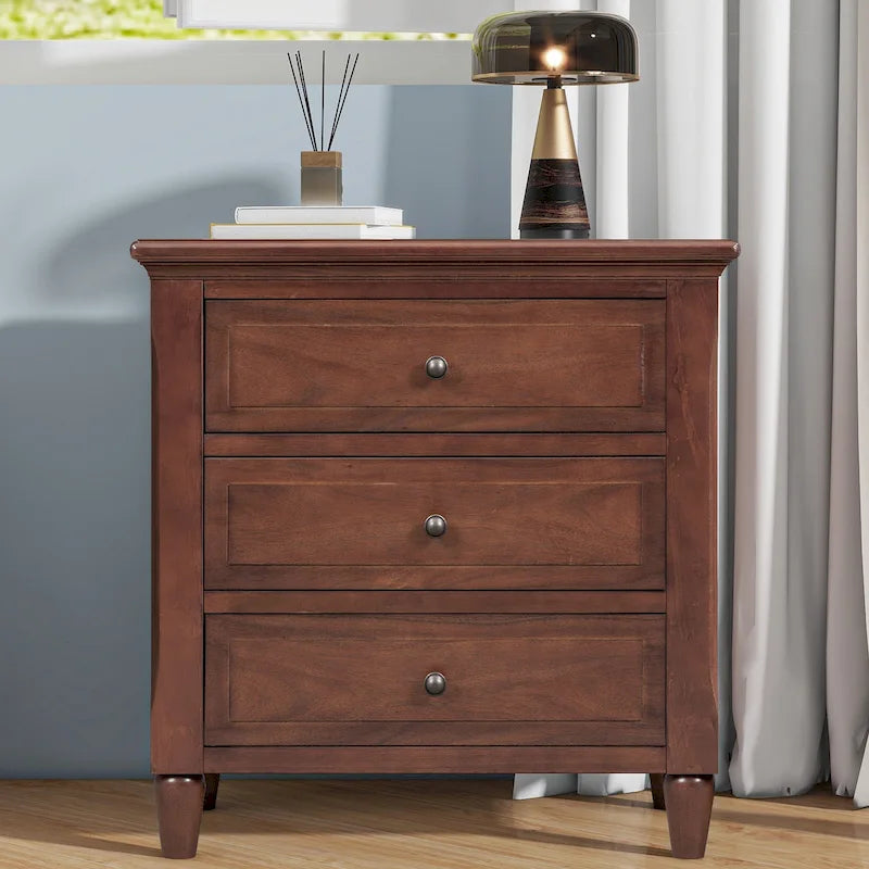 Table de chevet à 3 tiroirs, meuble de rangement en bois