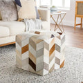 Livabliss Cattle Range Leather Cowhide Cube Pouf Ottoman