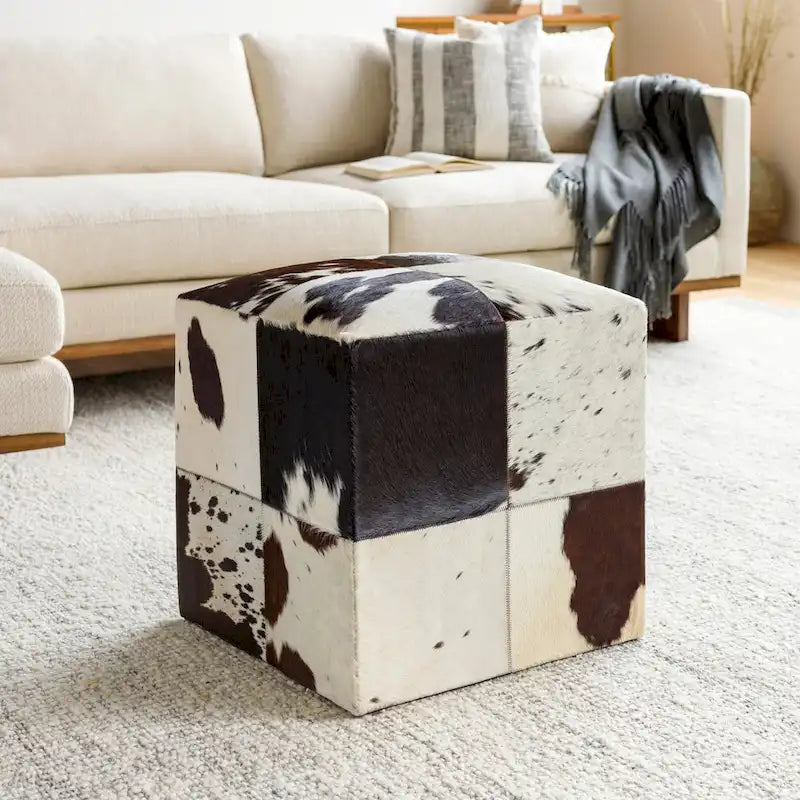 Pouf ottoman cubique en cuir de vachette Cattle Range