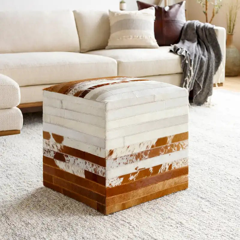 Pouf ottoman cubique en cuir de vachette Cattle Range