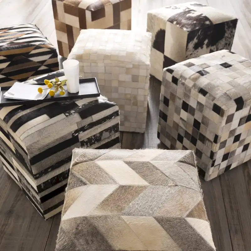 Pouf ottoman cubique en cuir de vachette Cattle Range
