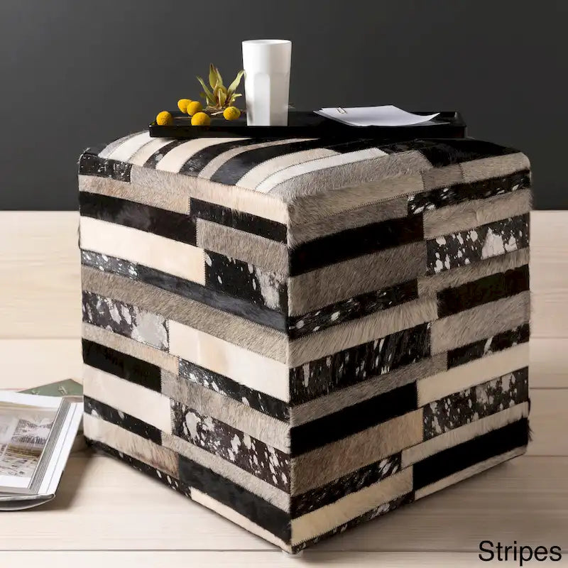Pouf ottoman cubique en cuir de vachette Cattle Range