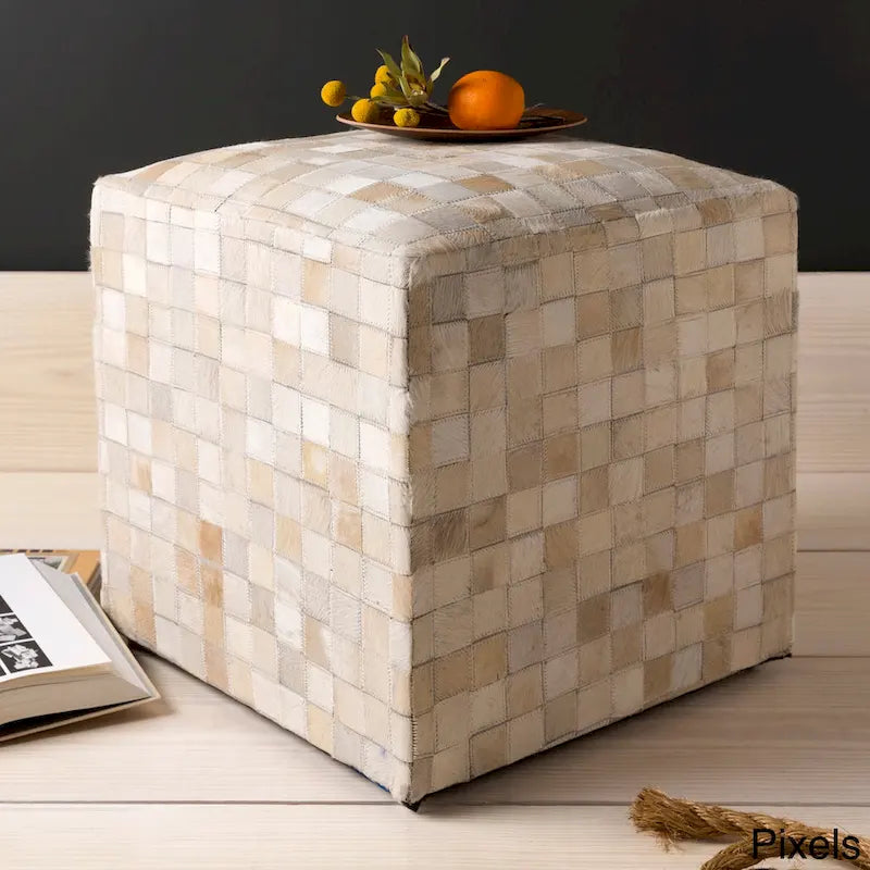 Pouf ottoman cubique en cuir de vachette Cattle Range