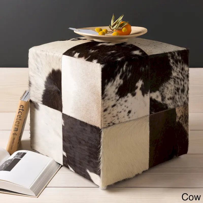 Pouf ottoman cubique en cuir de vachette Cattle Range