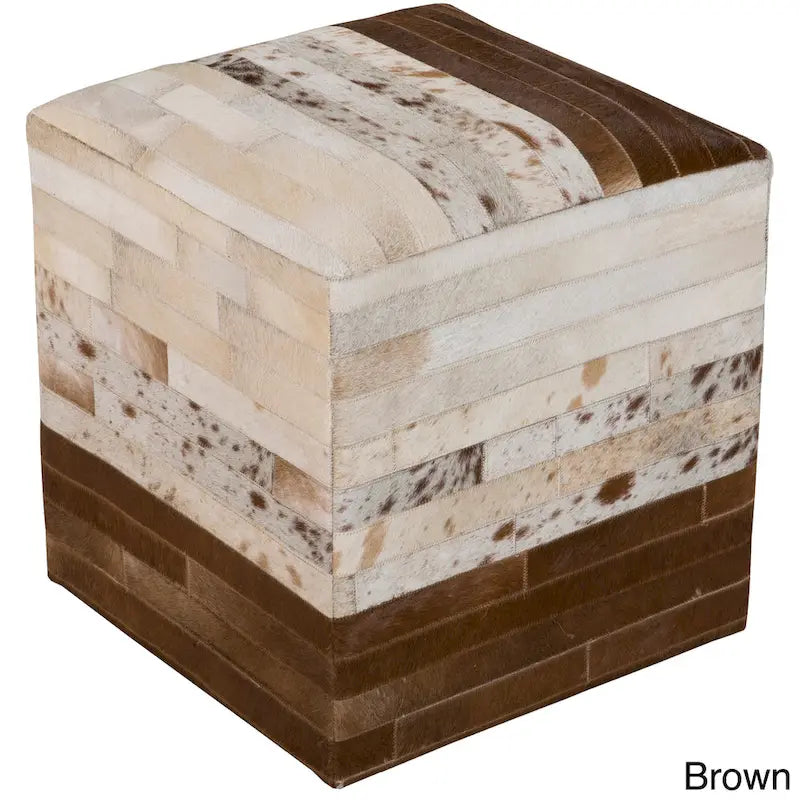 Pouf ottoman cubique en cuir de vachette Cattle Range