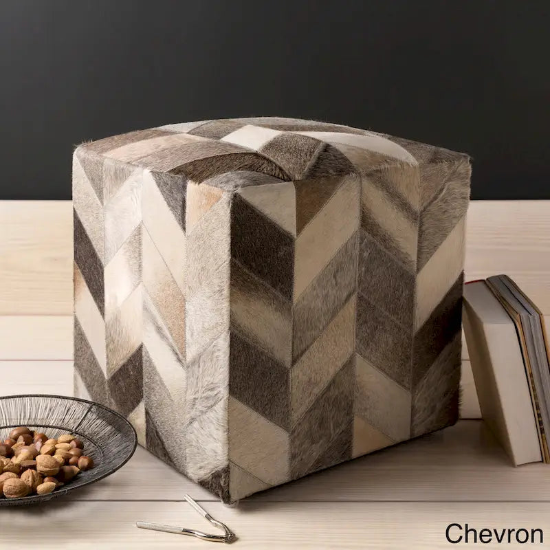 Pouf ottoman cubique en cuir de vachette Cattle Range