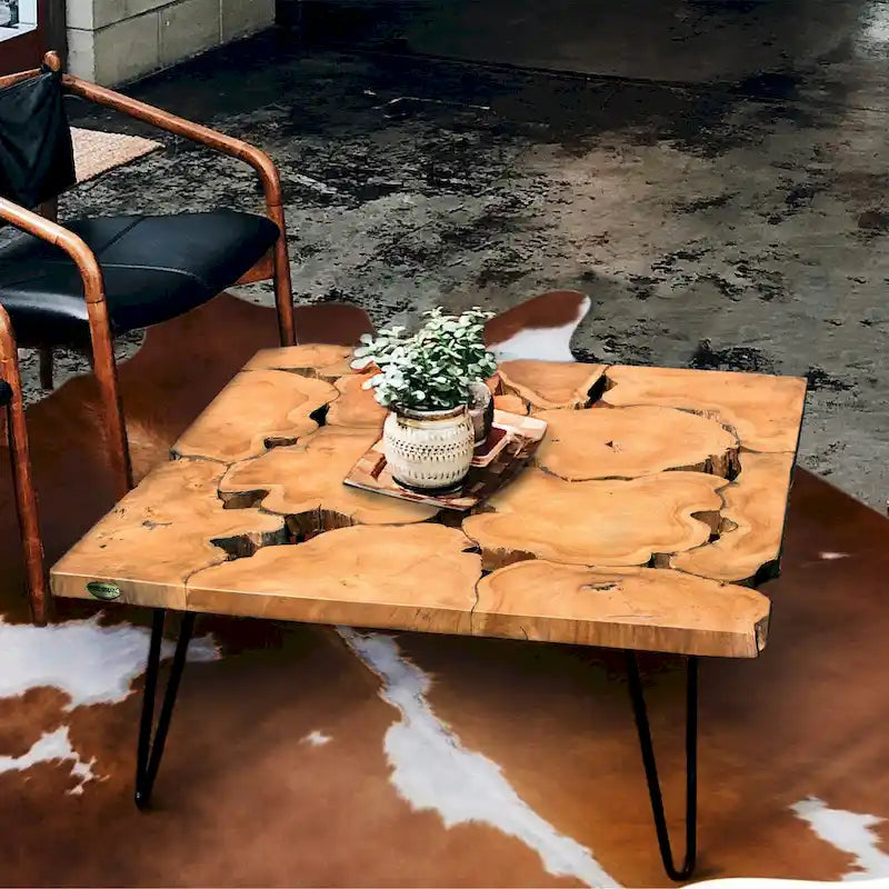Table basse carrée en teck recyclé rustique