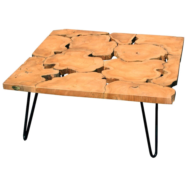 Table basse carrée en teck recyclé rustique