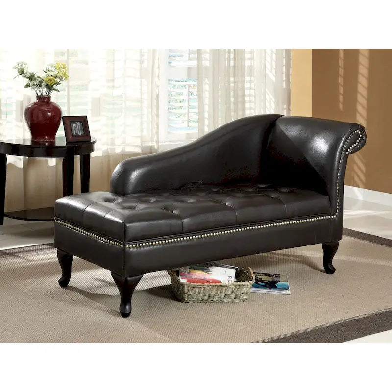 Chaise longue de rangement moderne en bois massif capitonnée à boutons