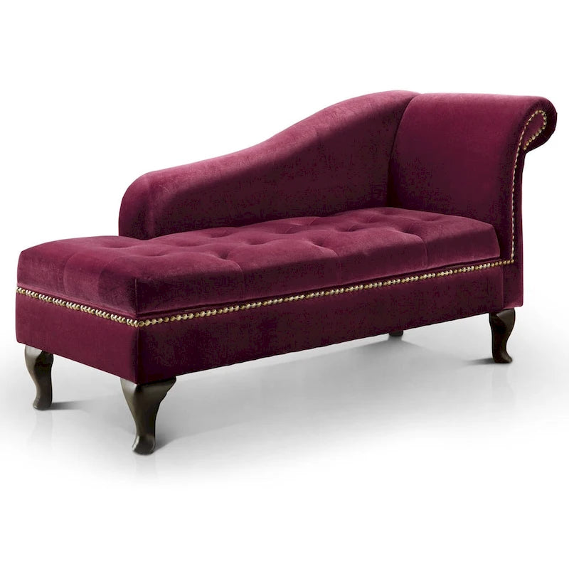 Chaise longue de rangement moderne en bois massif capitonnée à boutons
