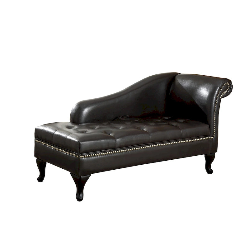 Chaise longue de rangement moderne en bois massif capitonnée à boutons