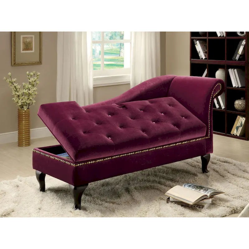 Chaise longue de rangement moderne en bois massif capitonnée à boutons