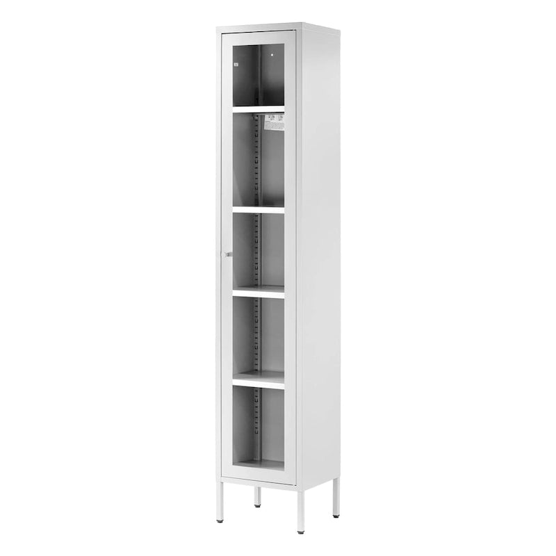 Armoire en métal blanc de 71 pouces avec porte vitrée